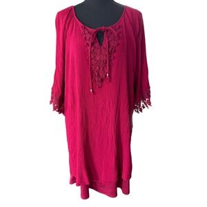 Boho Lace Crochet Peasant Tunic Top Womens 3X Red Romantic Festival Cottagecore